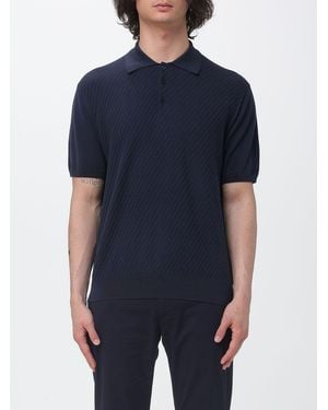 Canali Cotton Blend Knit Polo Shirt - Blue
