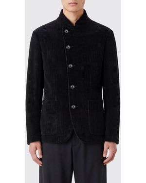 Emporio Armani Asymmetrical Velvet Jacket With High Neck - Black