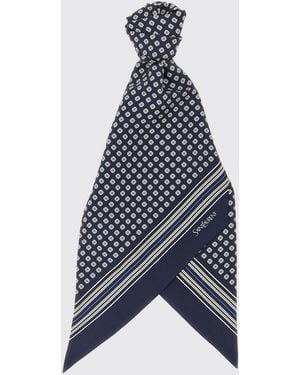 Saint Laurent Lavallière Striped Geometric Print Silk Foulard - Blue