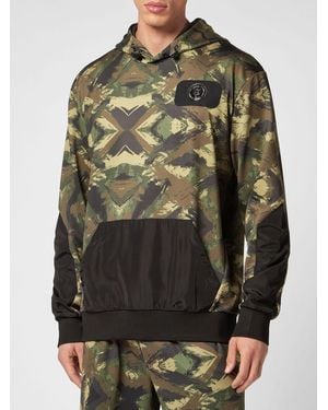 Philipp Plein Relaxed Fit Camouflage Print Polyester Hoodie - Grey