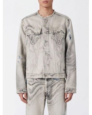 Camper Denim Jacket With Abstract Print And Patch Pockets - Grey