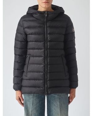 Colmar Quilted Nylon Long Puffer Jacket With Hood And Down Filling - Black