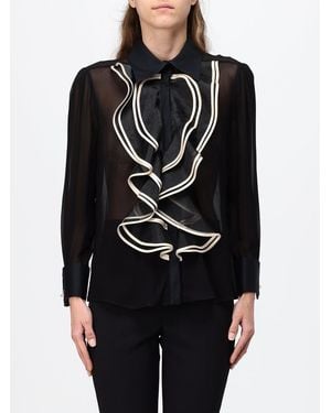Elisabetta Franchi Viscose Shirt With Rouches And French Collar - Black