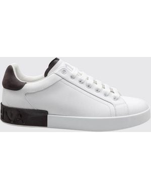 Dolce & Gabbana Dolce &Amp Gabbana Portofino Bicolour Calfskin Trainers With Logo - White