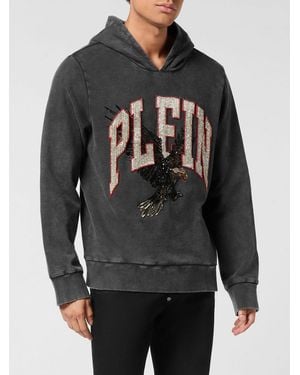 Philipp Plein Graphic Print Cotton Hoodie With Logo - Grey