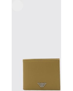 Emporio Armani Saffiano Bifold Wallet With Monogram And Eagle Logo - Natural