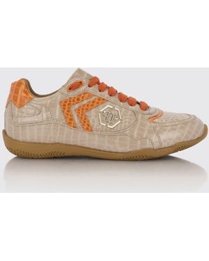 Philipp Plein Pit-$Top Crocodile Print Leather Trainers - Brown
