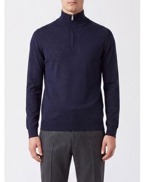 Paul Smith Rollkragenpullover Aus Reiner Merinowolle Mit Halbem Reißverschluss - Blau