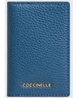 Coccinelle Metallic Small Grained Leather Credit Card Holder - Blue