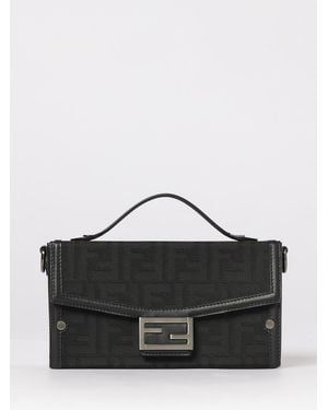 Fendi Baguette Soft Trunk Canvas Bag With Ff Jacquard Monogram And Leather - Black