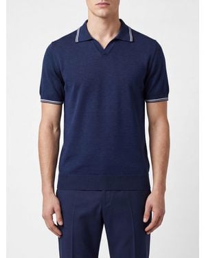 Fedeli Short-Sleeved Knit Polo - Blue