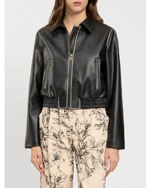 Twinset Short Synthetic Leather Jacket With Zip Closure And Elasticated Hem - Grey