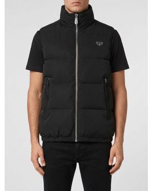 Philipp Plein High Neck Padded Technical Fabric Vest With Zip - Black