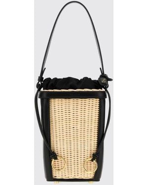Alaïa Wicker And Leather Mini Bucket Bag With Drawstring Closure - White