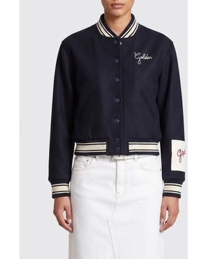 Golden Goose Virgin Wool Bomber Jacket With Logo - Blue