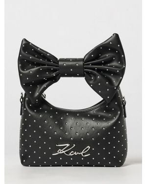 KARL LAGERFELD Mini Synthetic Leather Handbag With Bow And Shoulder Strap - Black