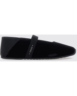 Fendi Academia Velvet Mary Jane Ballet Flats With Metal Logo - White