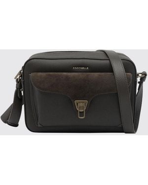 Coccinelle Beat Waxed Cotton Crossbody Bag With Leather Details - Black