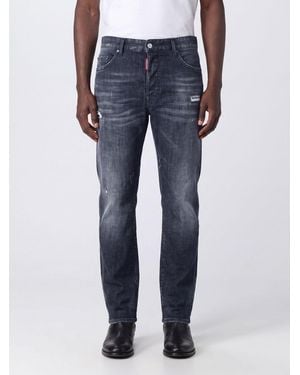 DSquared² Bro Straight Fit Distressed Cotton Denim Jeans - Blue