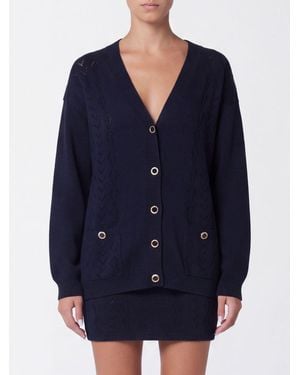 Alessandra Rich Cardigan Aus Schurwolle Mit V-Ausschnitt Und Aufgesetzten Taschen - Blau