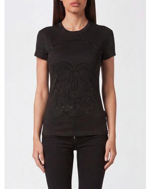 Philipp Plein Slim Fit Cotton T-Shirt With Skull Print And Rhinestones - Black