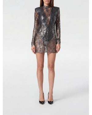 Philipp Plein Long-Sleeved Lace Sheath Mini Dress For Evening - Black
