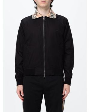 Burberry Lightweight Cotton Bomber Jacket With Check Pattern Collar And Ekd Logo - Black