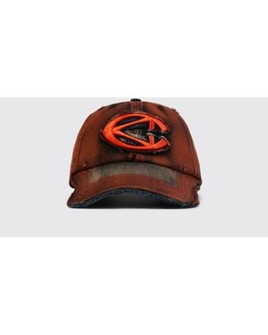 CAMPERLAB Distorted Washed Sprayed Used Cotton Hat - Red