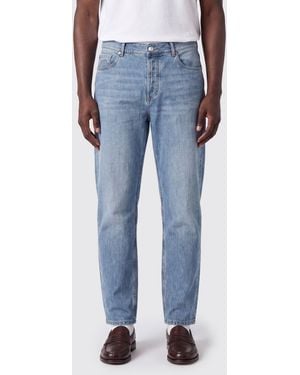 Brunello Cucinelli Straight Fit Cotton Jeans With Embroidered Logo - Blue