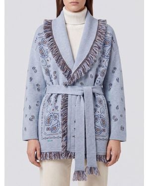 Alanui Robe-Cardigan Aus Kaschmir Mit Bandana-Muster Und Fransen - Blau