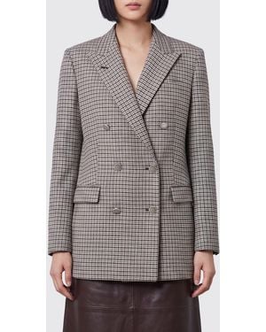 Tagliatore Double-Breasted Wool-Blend Blazer With Houndstooth Pattern - Grey