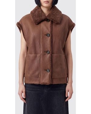 Brunello Cucinelli Fur Waistcoat With Collar And Slit Pockets - Brown
