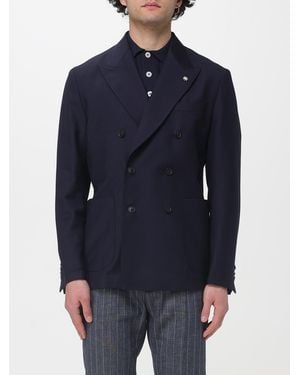 Manuel Ritz Double-Breasted Virgin Wool Blazer - Blue
