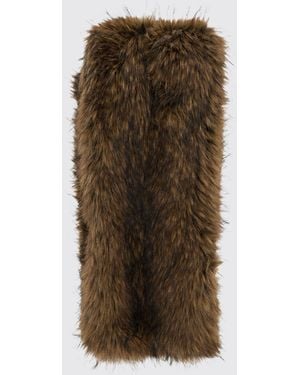 Bazar Deluxe Rectangular Faux Fur Scarf With Straight Hem - Brown