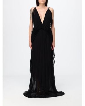 Genny Langes Plissiertes Abendkleid Aus Chiffon Mit Schleppe - Schwarz
