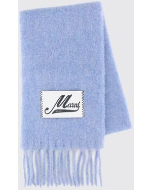 Marni Logo-Patch Fringed Alpaca Wool-Blend Scarf - Blue