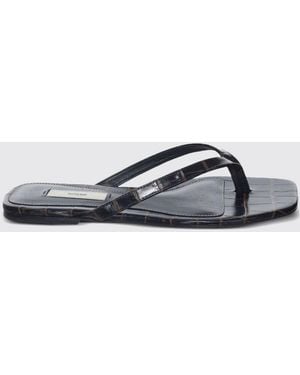 TOTEME Leather Thong Mule Sandals With Square Toe And Low Heel - White