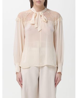 Patrizia Pepe Chiffon Blouse With Lace Inserts - Natural