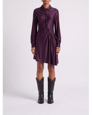 Rabanne Asymmetrical Jersey Mini Shirtdress With Off-Center Closure - Purple