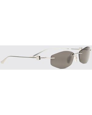 Balenciaga D-Frame Nano Rectangular Metal Sunglasses With Tinted Lenses - White