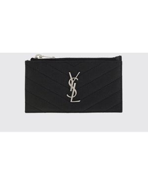 Saint Laurent Kartenetui Aus Grain De Poudre-Leder Mit Chevron-Muster Und Ysl-Logo - Schwarz