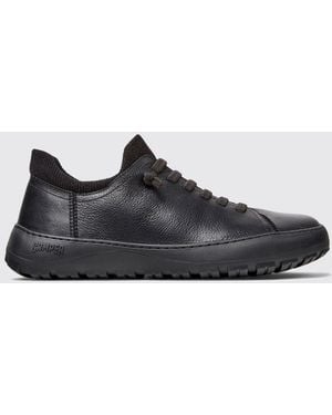 Camper Peu Serra Grained Leather Slip-On Trainers With Vibram Sole And Elastic Laces - Black