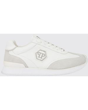 Philipp Plein Low-Top-Sneakers Aus Leder Und Veloursleder Mit Hexagon-Logo Und Monogramm - Weiß