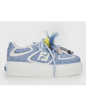 Fendi Match Cotton Denim Trainers With Charms - Blue