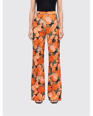 Pinko Floral Print Stretch Viscose Flared Pants - Orange