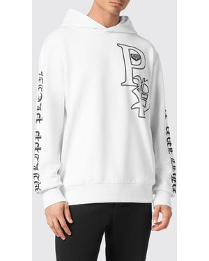Philipp Plein Cotton Hoodie With Contrasting Logo - White