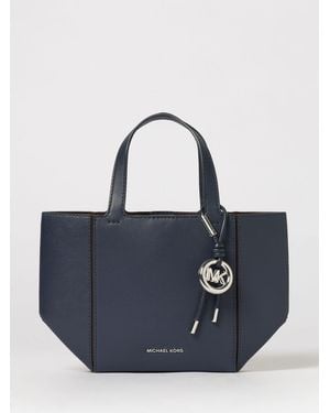 Michael Kors Logo Calf Leather Tote Bag - Blue