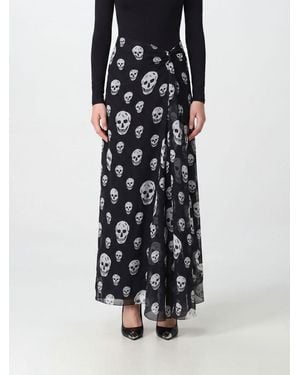 McQueen Asymmetrical Draped Silk Maxi Skirt With All-Over Skull Print - Black