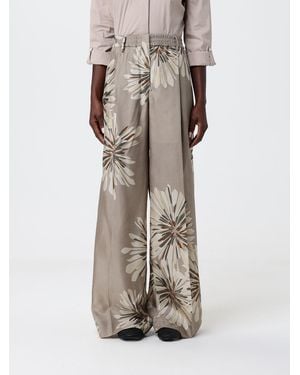 Brunello Cucinelli Wide-Leg Silk Trousers With Floral Print - Natural