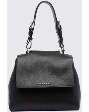 Orciani Sveva Small Calf Leather Handbag With Adjustable Handle And Strap - Black
